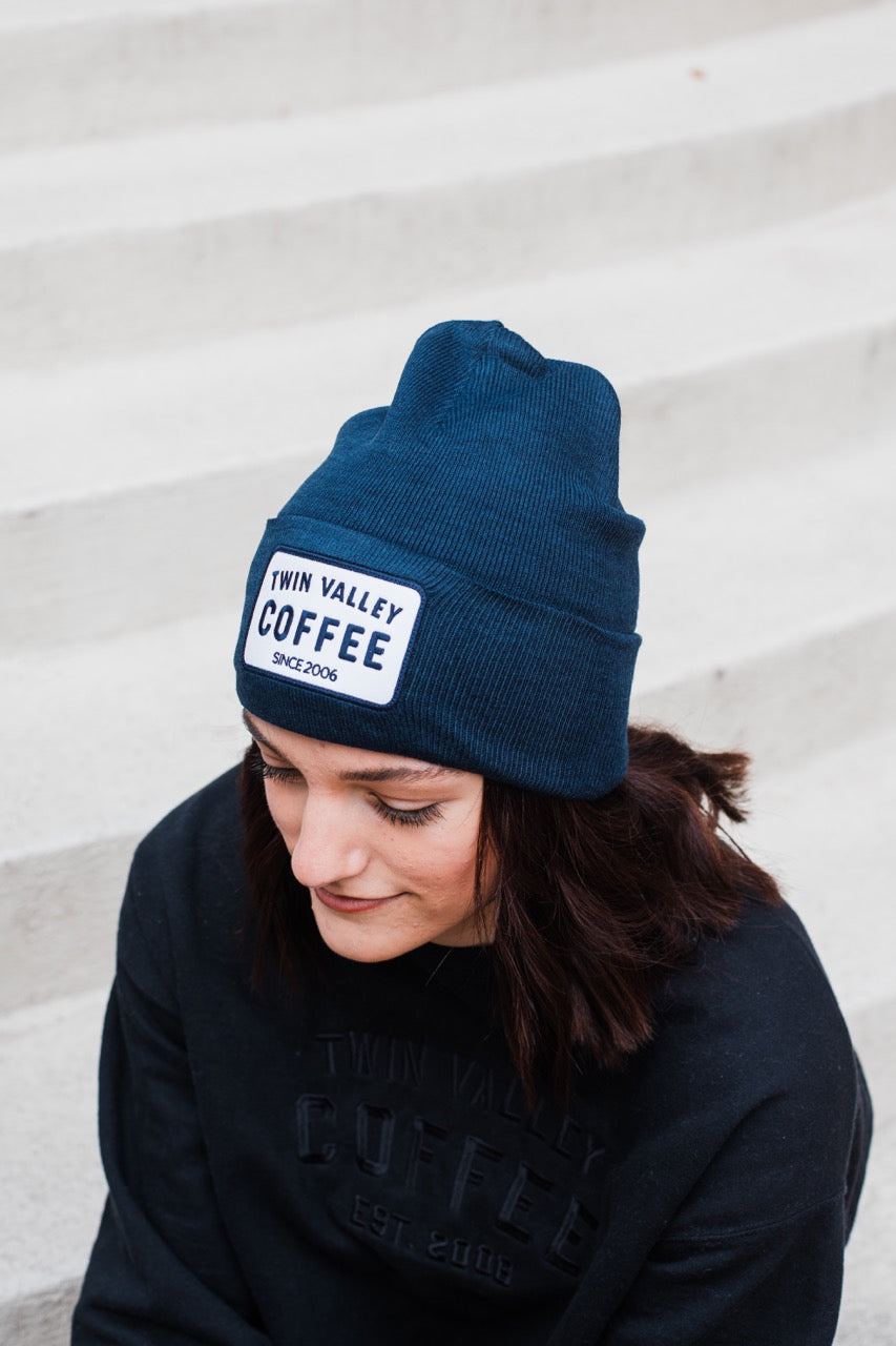 Navy Knit Beanie – Coffee Lover Winter Hat | Twin Valley Coffee