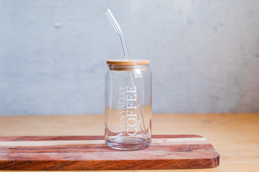 Signature Glass Can Cup w/straw & lid – Twin Valley Coffee