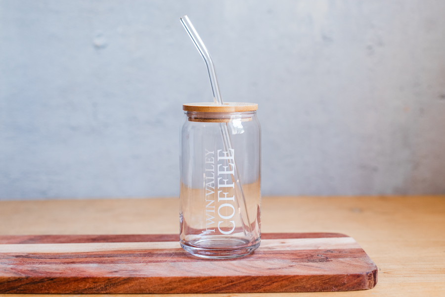 Signature Glass Can Cup w/straw & lid